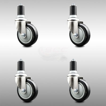 Service Caster 4 Inch 316SS Black Polyurethane Swivel 1-5/8 Inch Expanding Stem Caster Set SCC SCC-SS316EX20S414-PPUB-BLK-158-4